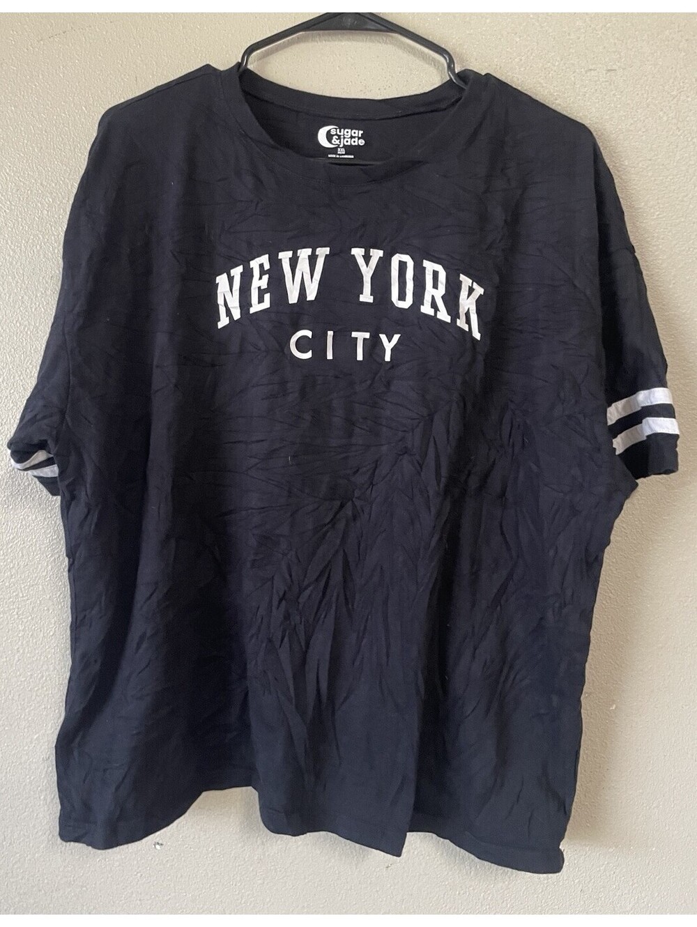 Sugar And Jade Tee Plus Size Xxl New York City Black White Stripe On Sleeves